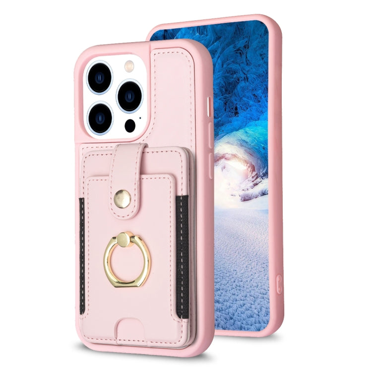 BF27 Metal Ring Card Bag Holder Phone Case, For iPhone 15 Pro Max, For iPhone 14 Plus, For iPhone 15 Pro, For iPhone 14 / 13, For iPhone 14 Pro, For iPhone 15 Plus