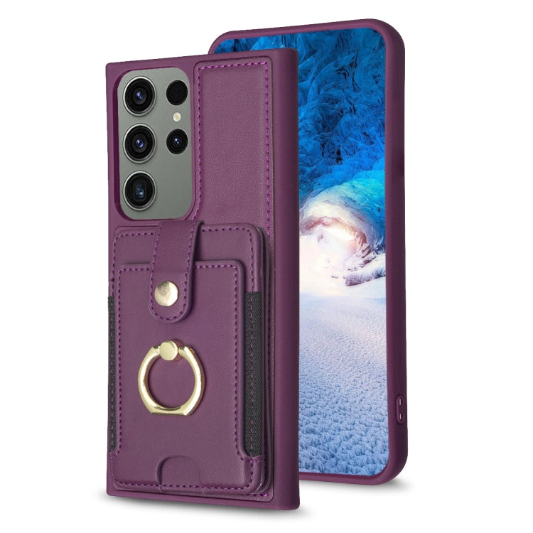 BF27 Metal Ring Card Bag Holder Phone Case, For Samsung Galaxy S23 Ultra 5G, For Samsung Galaxy A53, For Samsung Galaxy A13 5G / 4G, For Samsung Galaxy S22 Ultra 5G, For Samsung Galaxy S22+ 5G, For Samsung Galaxy S21 FE 5G