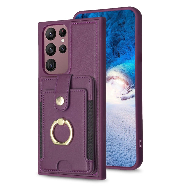 BF27 Metal Ring Card Bag Holder Phone Case, For Samsung Galaxy S23 Ultra 5G, For Samsung Galaxy A53, For Samsung Galaxy A13 5G / 4G, For Samsung Galaxy S22 Ultra 5G, For Samsung Galaxy S22+ 5G, For Samsung Galaxy S21 FE 5G