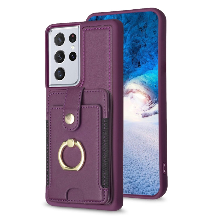 BF27 Metal Ring Card Bag Holder Phone Case, For Samsung Galaxy A52 5G / 4G, For Samsung Galaxy S21 5G, For Samsung Galaxy S21+ 5G, For Samsung Galaxy S21 Ultra 5G, For Samsug Galaxy A12