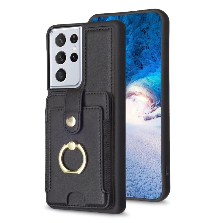 BF27 Metal Ring Card Bag Holder Phone Case, For Samsung Galaxy A52 5G / 4G, For Samsung Galaxy S21 5G, For Samsung Galaxy S21+ 5G, For Samsung Galaxy S21 Ultra 5G, For Samsug Galaxy A12