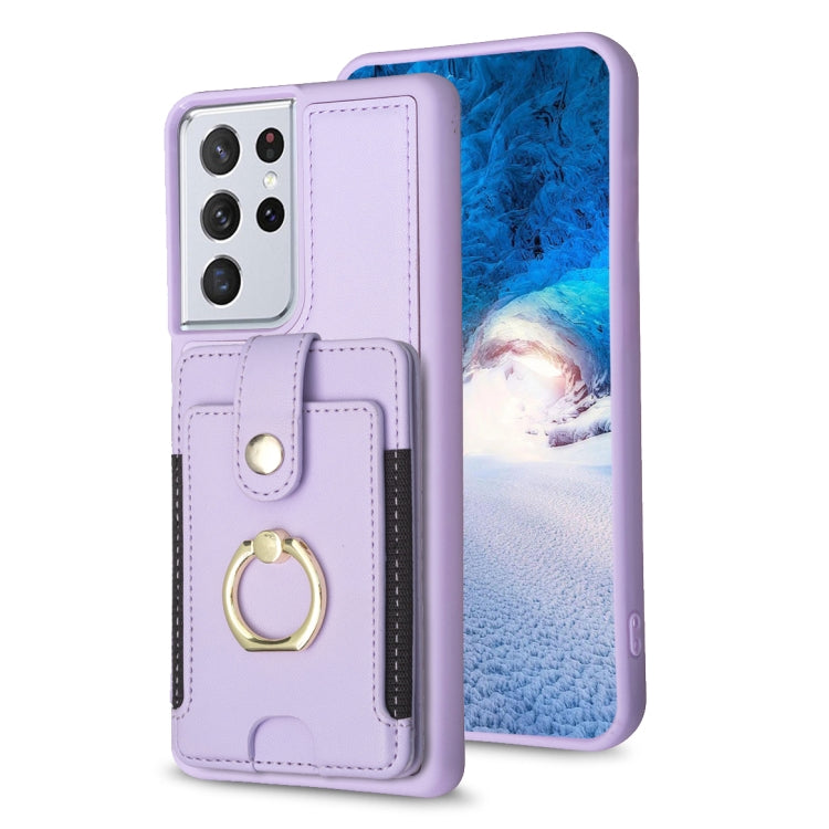BF27 Metal Ring Card Bag Holder Phone Case, For Samsung Galaxy A52 5G / 4G, For Samsung Galaxy S21 5G, For Samsung Galaxy S21+ 5G, For Samsung Galaxy S21 Ultra 5G, For Samsug Galaxy A12