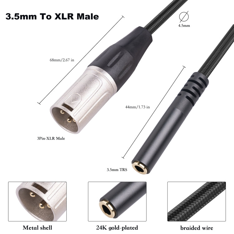 3.5mm Female to XLR 3pin Male Audio Cable, Length: 30cm, 3.5mm F to XLR M