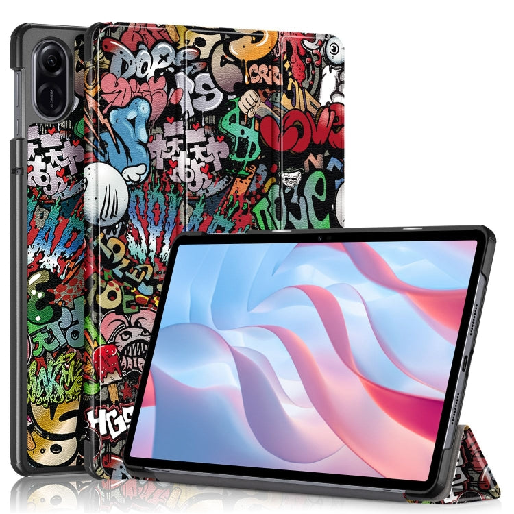 Coloured Drawing 3-Fold Holder Leather Tablet Case, For Honor Pad X9 / X8 Pro 11.5