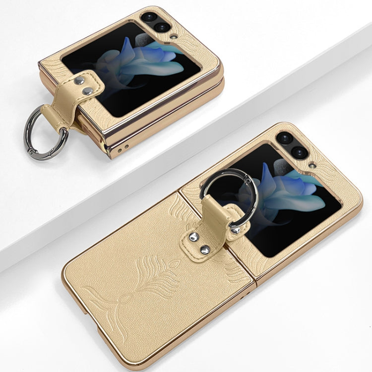 Electroplated Embossed Leather Phone Case with Ring, For Samsung Galaxy Z Flip5, For Samsung Galaxy Z Flip4