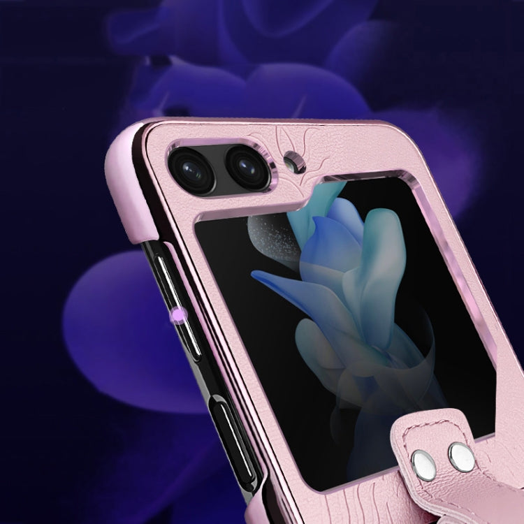 Electroplated Embossed Leather Phone Case with Ring, For Samsung Galaxy Z Flip5, For Samsung Galaxy Z Flip4