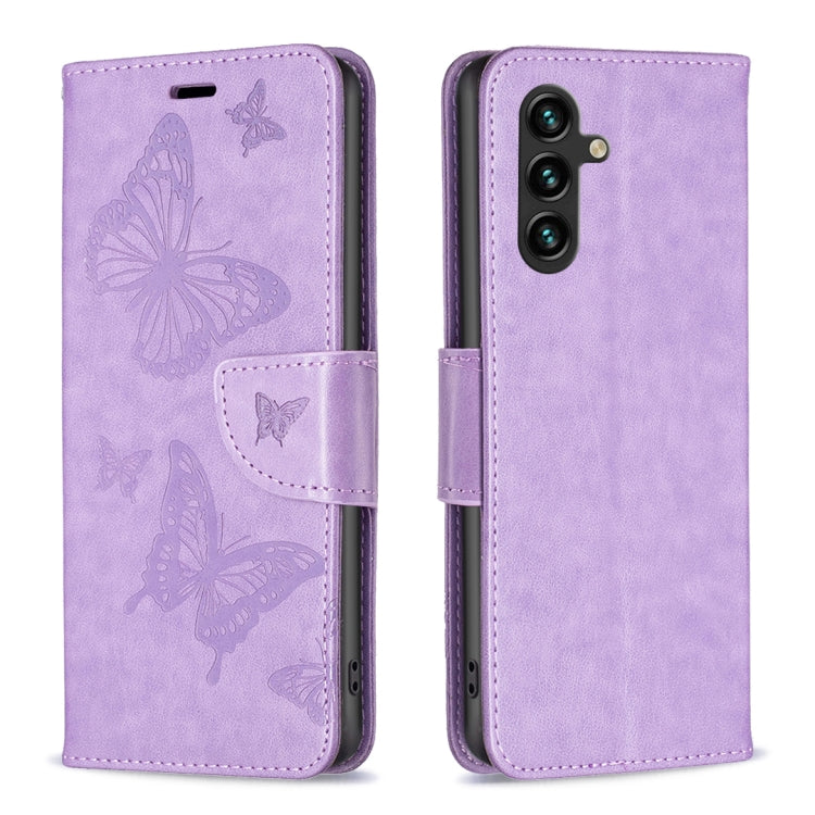 Embossing Two Butterflies Pattern Leather Phone Case, For Samsung Galaxy A55, For Samsung Galaxy A25 5G, For Samsung Galaxy A15, For Samsung Galaxy S24 Ultra 5G, For Samsung Galaxy A35, For Samsung Galaxy S23 FE 5G, For Samsung Galaxy S24+ 5G          ...