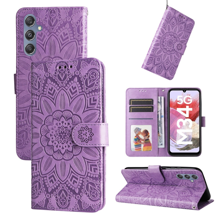 Embossed Sunflower Leather Phone Case, For Samsung Galaxy A05s, For Samsung Galaxy M34 5G, For Samsung Galaxy A25 5G Global, For Samsung Galaxy S23 FE 5G