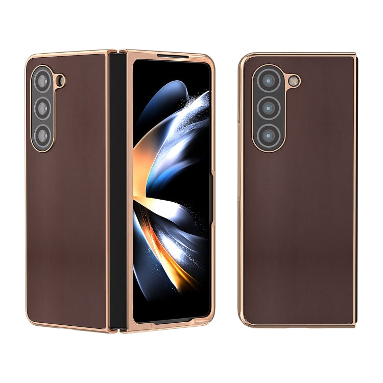 Genuine Leather Xiaoya Series Nano Plating Phone Case, For Samsung Galaxy Z Flip5, For Samsung Galaxy Z Fold5