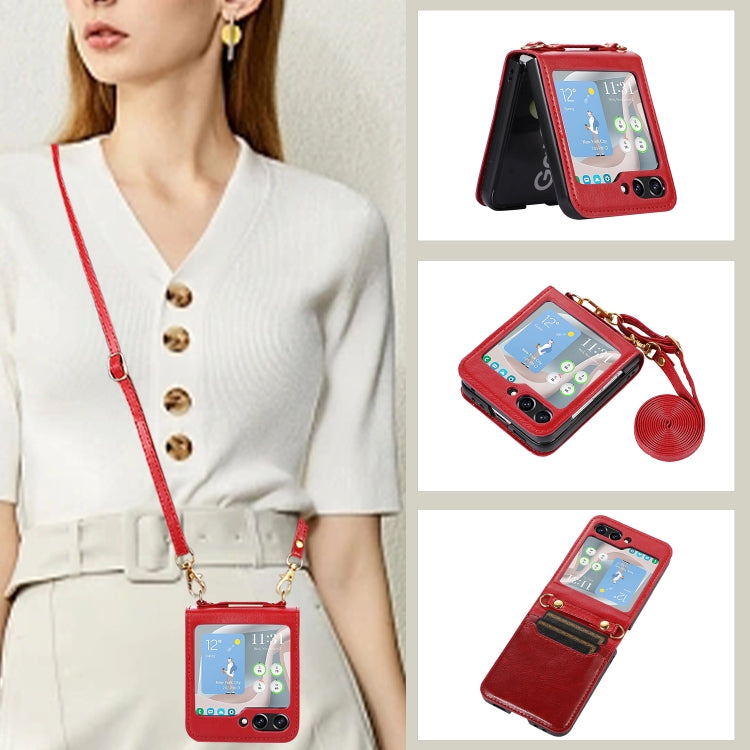 Card Slot Crossbody Folding Leather Phone Case, For Samsung Galaxy Z Flip5