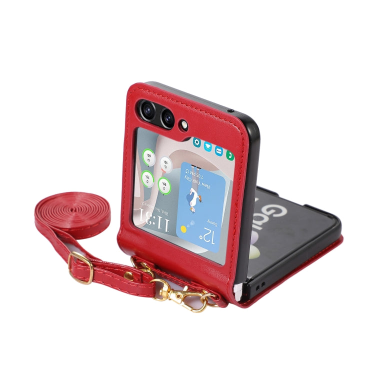 Card Slot Crossbody Folding Leather Phone Case, For Samsung Galaxy Z Flip5