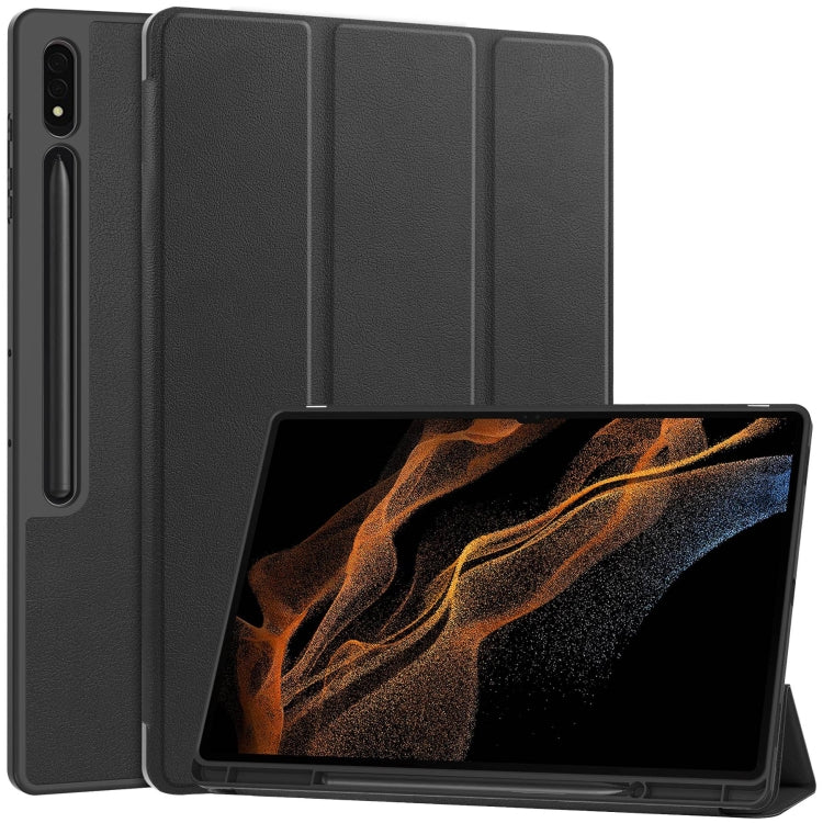 3-Fold Pure Color TPU Smart Leather Tablet Case with Pen Slot, For Samsung Galaxy Tab S10 Ultra / S9 Ultra