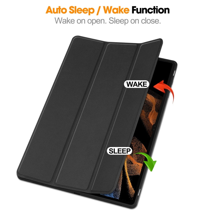 3-Fold Pure Color TPU Smart Leather Tablet Case with Pen Slot, For Samsung Galaxy Tab S10 Ultra / S9 Ultra