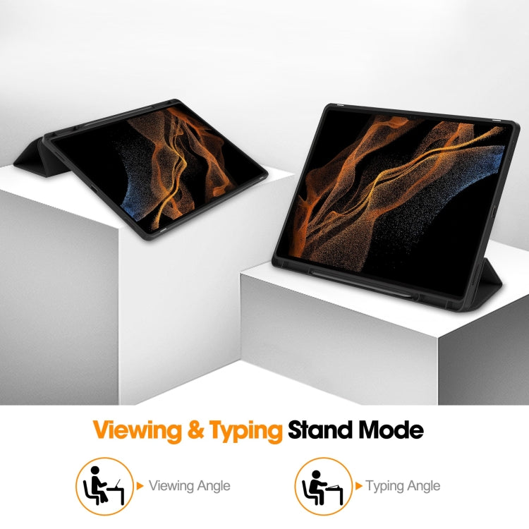 3-Fold Pure Color TPU Smart Leather Tablet Case with Pen Slot, For Samsung Galaxy Tab S10 Ultra / S9 Ultra