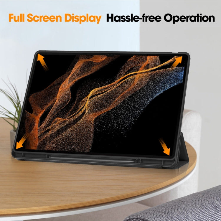 3-Fold Pure Color TPU Smart Leather Tablet Case with Pen Slot, For Samsung Galaxy Tab S10 Ultra / S9 Ultra