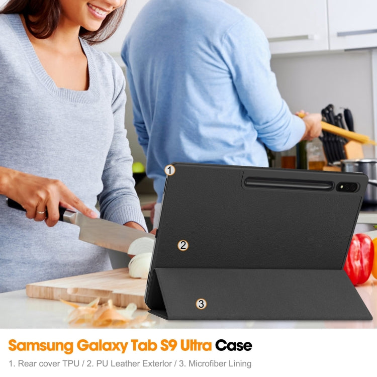 3-Fold Pure Color TPU Smart Leather Tablet Case with Pen Slot, For Samsung Galaxy Tab S10 Ultra / S9 Ultra