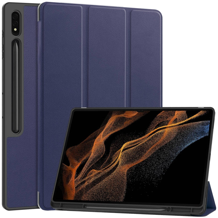 3-Fold Pure Color TPU Smart Leather Tablet Case with Pen Slot, For Samsung Galaxy Tab S10 Ultra / S9 Ultra