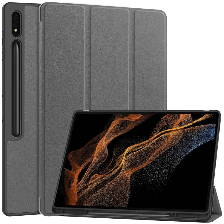 3-Fold Pure Color TPU Smart Leather Tablet Case with Pen Slot, For Samsung Galaxy Tab S10 Ultra / S9 Ultra