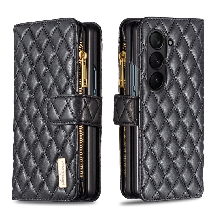 Diamond Lattice Zipper Wallet Leather Flip Phone Case, For Samsung Galaxy Z Fold7, For Samsung Galaxy Z Fold6, For Samsung Galaxy Z Fold5