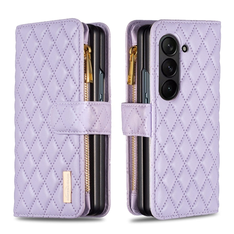 Diamond Lattice Zipper Wallet Leather Flip Phone Case, For Samsung Galaxy Z Fold7, For Samsung Galaxy Z Fold6, For Samsung Galaxy Z Fold5