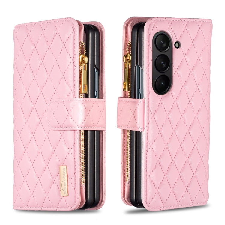 Diamond Lattice Zipper Wallet Leather Flip Phone Case, For Samsung Galaxy Z Fold7, For Samsung Galaxy Z Fold6, For Samsung Galaxy Z Fold5