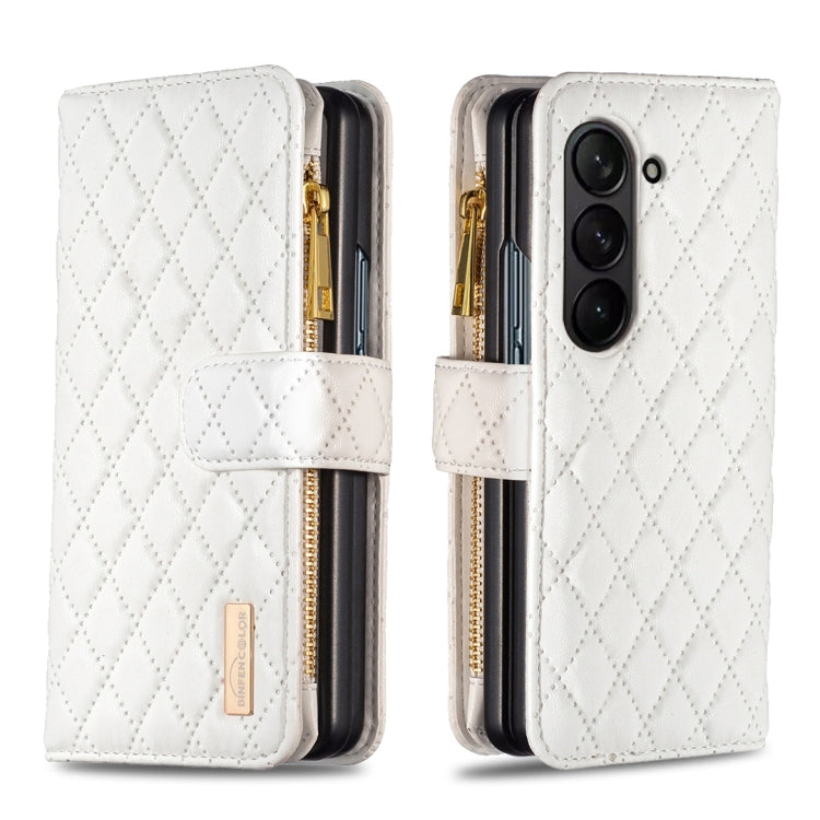 Diamond Lattice Zipper Wallet Leather Flip Phone Case, For Samsung Galaxy Z Fold7, For Samsung Galaxy Z Fold6, For Samsung Galaxy Z Fold5