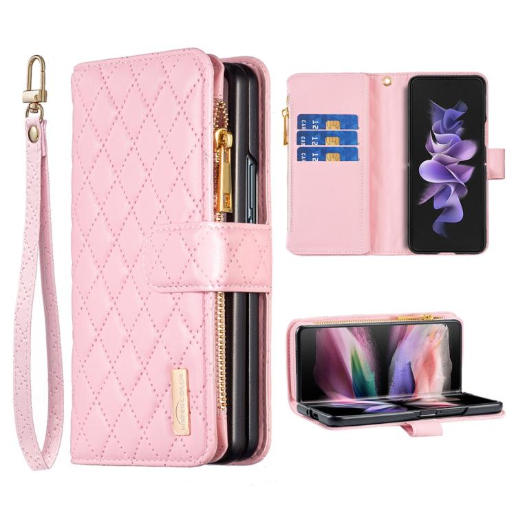 Diamond Lattice Zipper Wallet Leather Flip Phone Case, For Samsung Galaxy Z Fold7, For Samsung Galaxy Z Fold6, For Samsung Galaxy Z Fold5