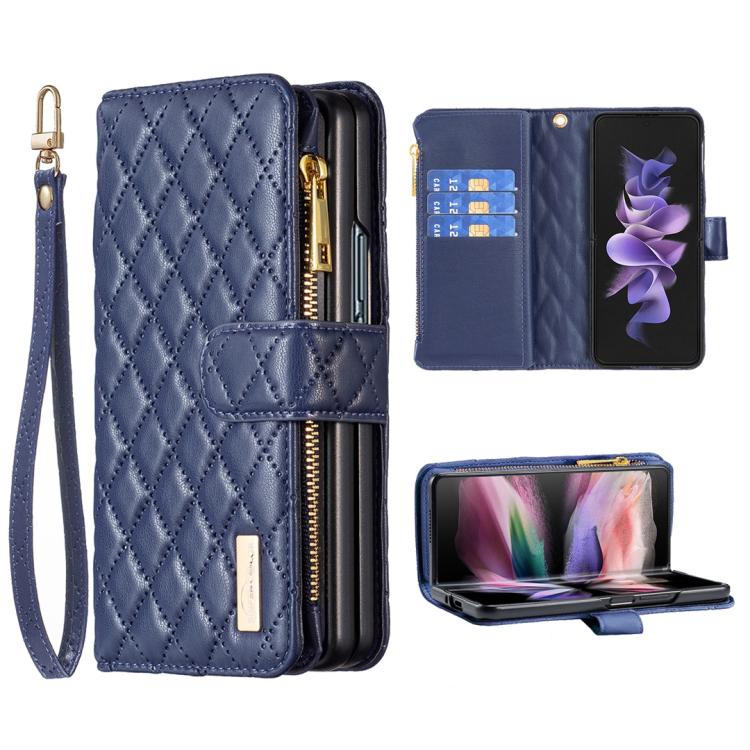 Diamond Lattice Zipper Wallet Leather Flip Phone Case, For Samsung Galaxy Z Fold7, For Samsung Galaxy Z Fold6, For Samsung Galaxy Z Fold5