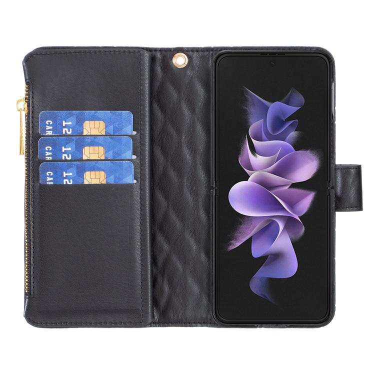 Diamond Lattice Zipper Wallet Leather Flip Phone Case, For Samsung Galaxy Z Fold7, For Samsung Galaxy Z Fold6, For Samsung Galaxy Z Fold5
