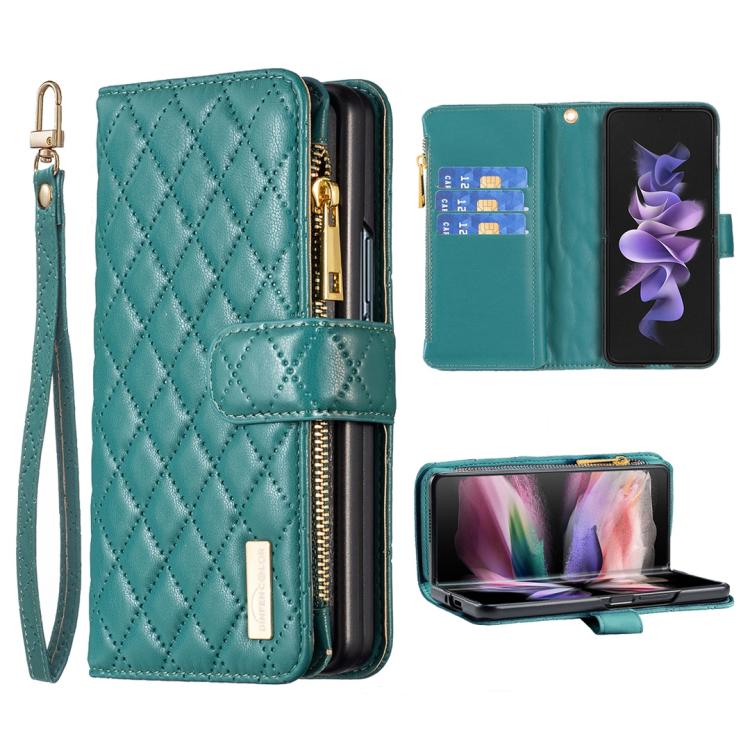 Diamond Lattice Zipper Wallet Leather Flip Phone Case, For Samsung Galaxy Z Fold7, For Samsung Galaxy Z Fold6, For Samsung Galaxy Z Fold5