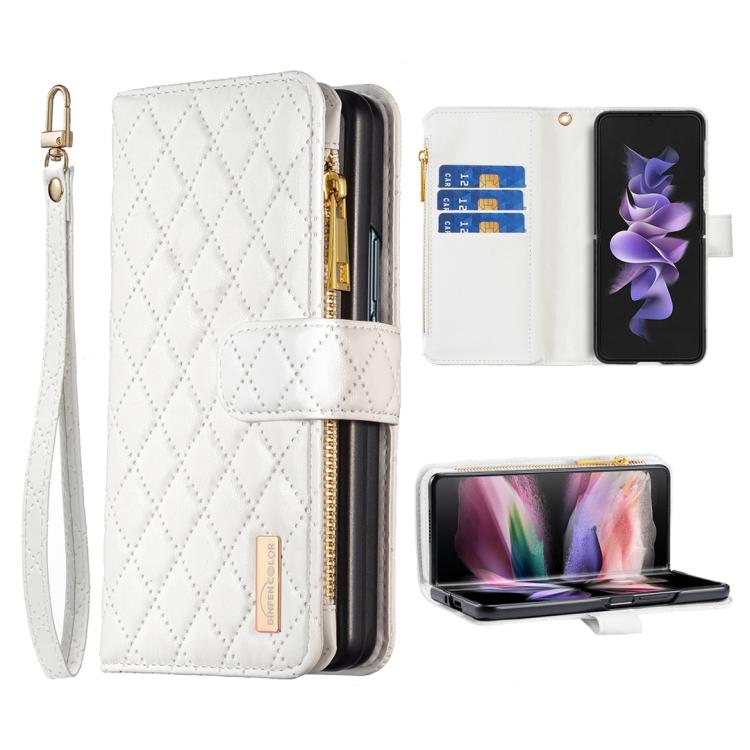 Diamond Lattice Zipper Wallet Leather Flip Phone Case, For Samsung Galaxy Z Fold7, For Samsung Galaxy Z Fold6, For Samsung Galaxy Z Fold5