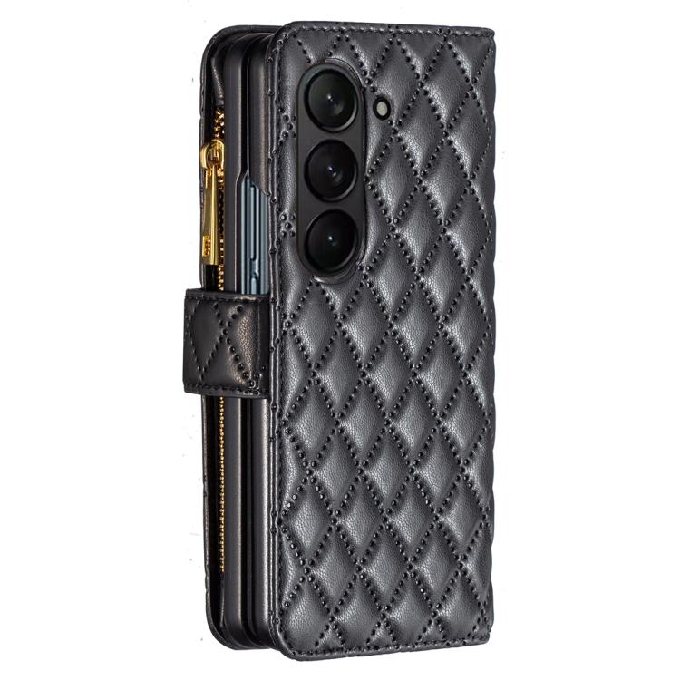 Diamond Lattice Zipper Wallet Leather Flip Phone Case, For Galaxy Z Fold8 5G, For Galaxy Z Fold8 Ultra 5G, For Samsung Galaxy Z Fold7, For Samsung Galaxy Z Fold6, For Samsung Galaxy Z Fold5