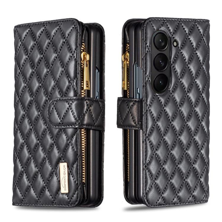 Diamond Lattice Zipper Wallet Leather Flip Phone Case, For Galaxy Z Fold8 5G, For Galaxy Z Fold8 Ultra 5G, For Samsung Galaxy Z Fold7, For Samsung Galaxy Z Fold6, For Samsung Galaxy Z Fold5