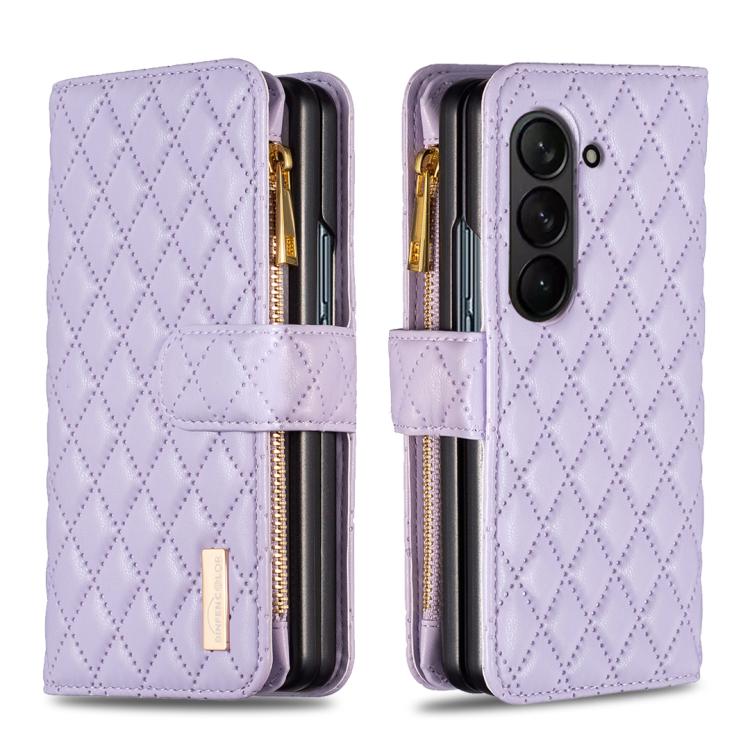 Diamond Lattice Zipper Wallet Leather Flip Phone Case, For Galaxy Z Fold8 5G, For Galaxy Z Fold8 Ultra 5G, For Samsung Galaxy Z Fold7, For Samsung Galaxy Z Fold6, For Samsung Galaxy Z Fold5