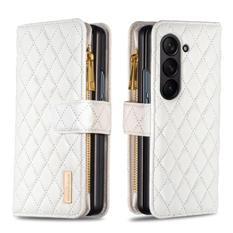 Diamond Lattice Zipper Wallet Leather Flip Phone Case, For Galaxy Z Fold8 5G, For Galaxy Z Fold8 Ultra 5G, For Samsung Galaxy Z Fold7, For Samsung Galaxy Z Fold6, For Samsung Galaxy Z Fold5