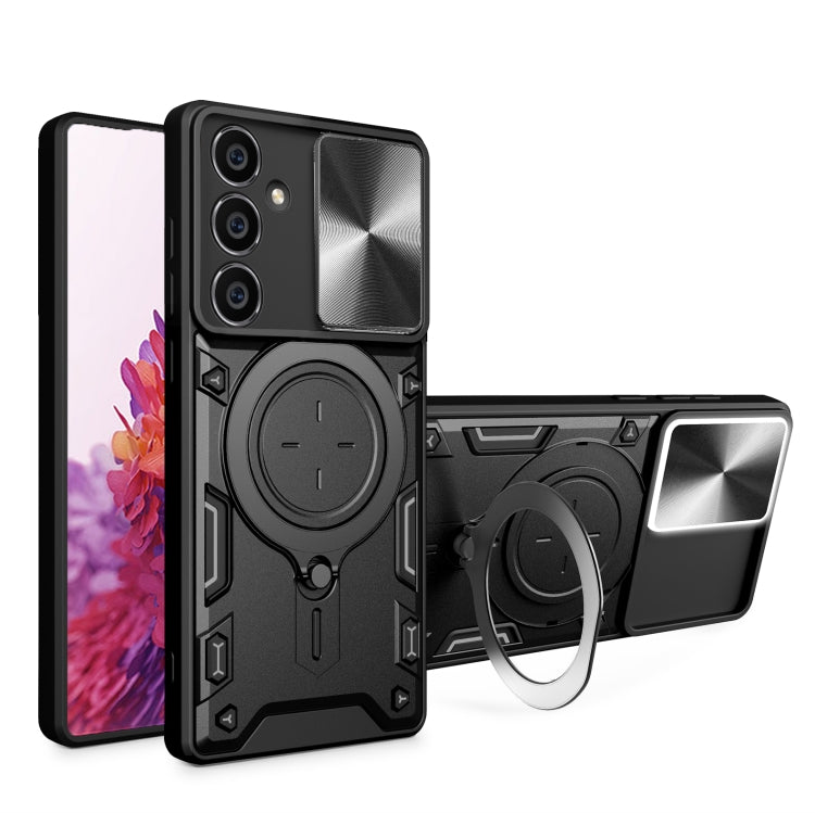 CD Texture Sliding Camshield Magnetic Holder Phone Case, For Samsung Galaxy A35 5G, For Samsung Galaxy S23 FE 5G, For Samsung Galaxy M53 5G, For Samsung Galaxy M33 5G, For Samsung Galaxy A32 4G, For Samsung Galaxy A72 4G / 5G                           ...