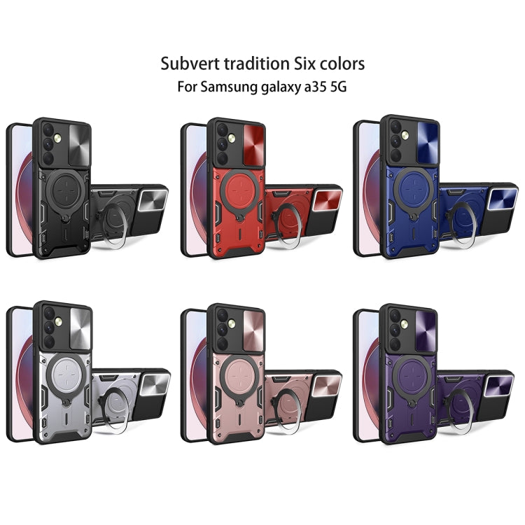 CD Texture Sliding Camshield Magnetic Holder Phone Case, For Samsung Galaxy A35 5G, For Samsung Galaxy S23 FE 5G, For Samsung Galaxy M53 5G, For Samsung Galaxy M33 5G, For Samsung Galaxy A32 4G, For Samsung Galaxy A72 4G / 5G                           ...