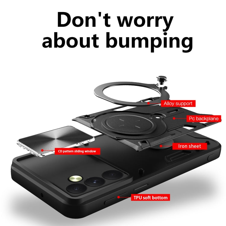 CD Texture Sliding Camshield Magnetic Holder Phone Case, For Samsung Galaxy A35 5G, For Samsung Galaxy S23 FE 5G, For Samsung Galaxy M53 5G, For Samsung Galaxy M33 5G, For Samsung Galaxy A32 4G, For Samsung Galaxy A72 4G / 5G                           ...