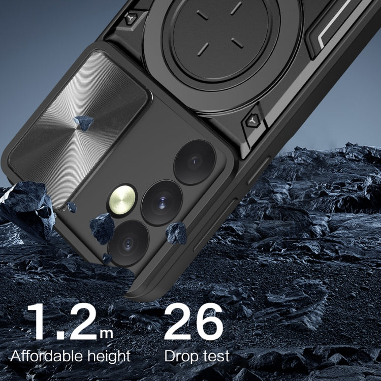 CD Texture Sliding Camshield Magnetic Holder Phone Case, For Samsung Galaxy A35 5G, For Samsung Galaxy S23 FE 5G, For Samsung Galaxy M53 5G, For Samsung Galaxy M33 5G, For Samsung Galaxy A32 4G, For Samsung Galaxy A72 4G / 5G                           ...