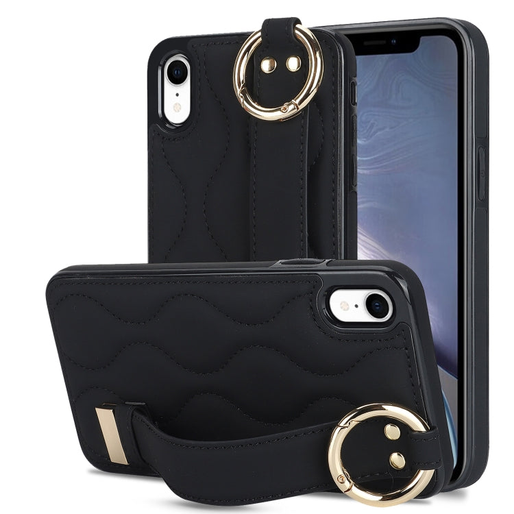 Non-slip Full Coverage Ring PU Phone Case with Wristband, For iPhone XS / X, For iPhone XR, For iPhone XS Max, For iPhone 7 Plus / 8 Plus, For iPhone 7 / 8