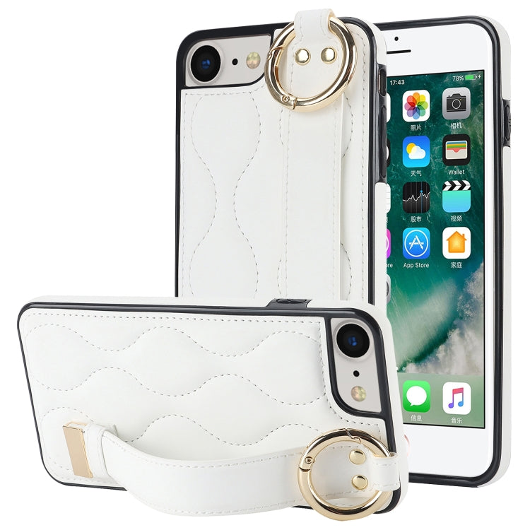 Non-slip Full Coverage Ring PU Phone Case with Wristband, For iPhone XS / X, For iPhone XR, For iPhone XS Max, For iPhone 7 Plus / 8 Plus, For iPhone 7 / 8