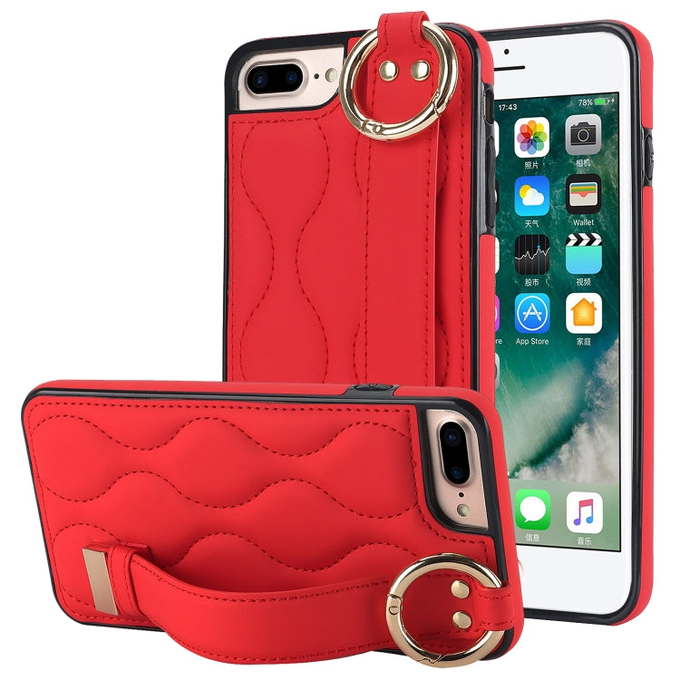 Non-slip Full Coverage Ring PU Phone Case with Wristband, For iPhone XS / X, For iPhone XR, For iPhone XS Max, For iPhone 7 Plus / 8 Plus, For iPhone 7 / 8