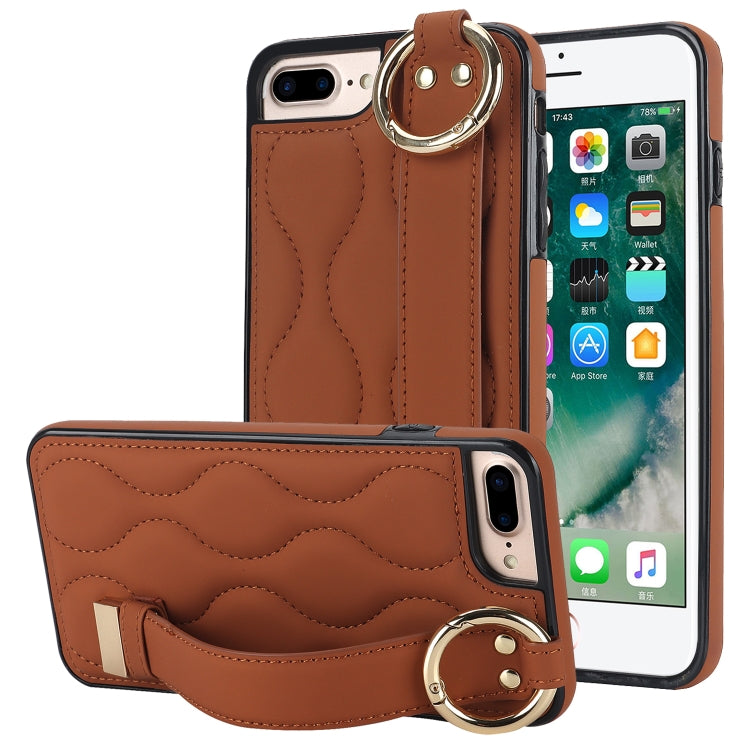 Non-slip Full Coverage Ring PU Phone Case with Wristband, For iPhone XS / X, For iPhone XR, For iPhone XS Max, For iPhone 7 Plus / 8 Plus, For iPhone 7 / 8