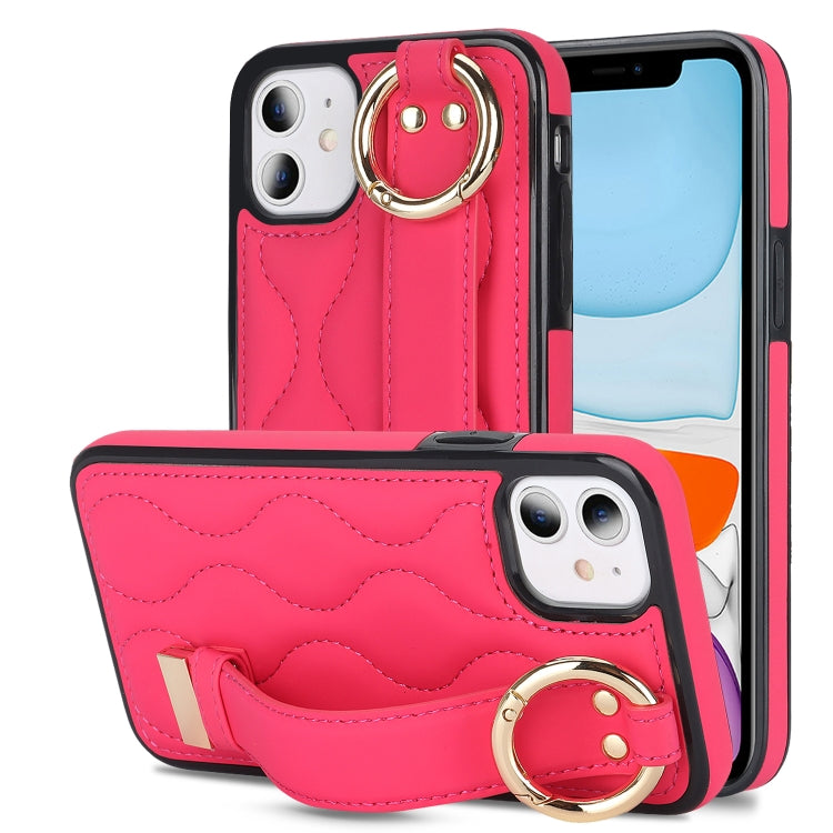 Non-slip Full Coverage Ring PU Phone Case with Wristband, For iPhone 12 Pro / 12, For iPhone 12 Pro Max, For iPhone 12 mini, For iPhone 11 Pro Max, For iPhone 11, For iPhone 11 Pro