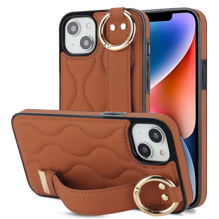 Non-slip Full Coverage Ring PU Phone Case with Wristband, For iPhone 16 Pro Max, For iPhone 16 Pro, For iPhone 16 Plus, For iPhone 16, For iPhone 14 Plus, For iPhone 14