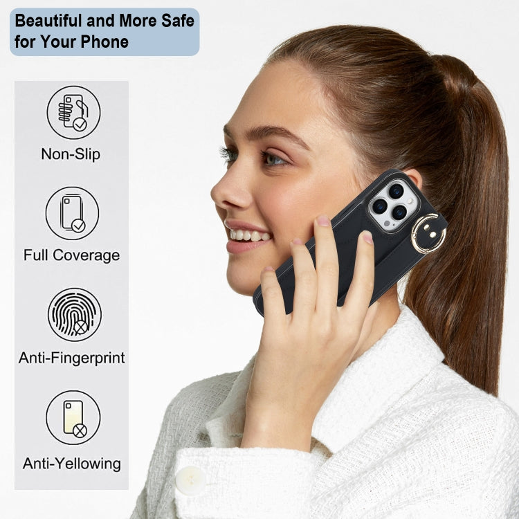 Non-slip Full Coverage Ring PU Phone Case with Wristband, For iPhone 14 Pro, For iPhone 14 Pro Max, For iPhone 13 Pro Max, For iPhone 13 Pro, For iPhone 13, For iPhone 13 mini