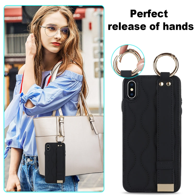 Non-slip Full Coverage Ring PU Phone Case with Wristband, For iPhone XS / X, For iPhone XR, For iPhone XS Max, For iPhone 7 Plus / 8 Plus, For iPhone 7 / 8