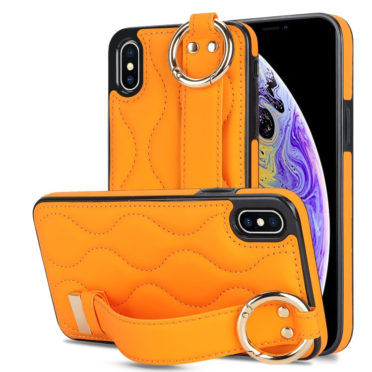 Non-slip Full Coverage Ring PU Phone Case with Wristband, For iPhone XS / X, For iPhone XR, For iPhone XS Max, For iPhone 7 Plus / 8 Plus, For iPhone 7 / 8