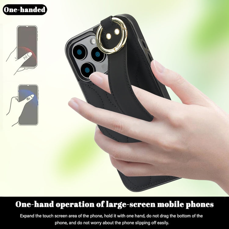 Non-slip Full Coverage Ring PU Phone Case with Wristband, For iPhone 16 Pro Max, For iPhone 16 Pro, For iPhone 16 Plus, For iPhone 16, For iPhone 14 Plus, For iPhone 14