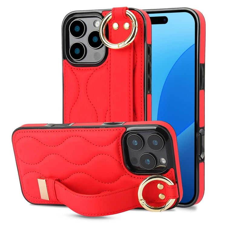 Non-slip Full Coverage Ring PU Phone Case with Wristband, For iPhone 16 Pro Max, For iPhone 16 Pro, For iPhone 16 Plus, For iPhone 16, For iPhone 14 Plus, For iPhone 14